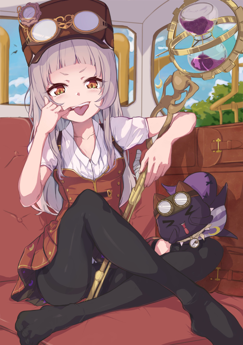 1girl, absurdres, alternate_costume, bangs, black_pantyhose, blue_sky, blunt_bangs, blush