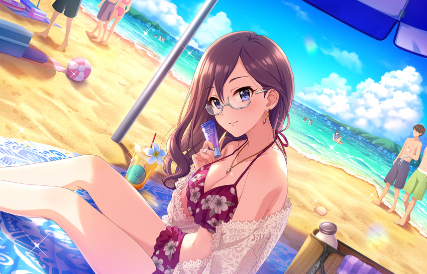 bikini, blush, idolmaster_cinderella_girls_starlight_stage, long_hair, purple_hair, violet_eyes, yagami_makino