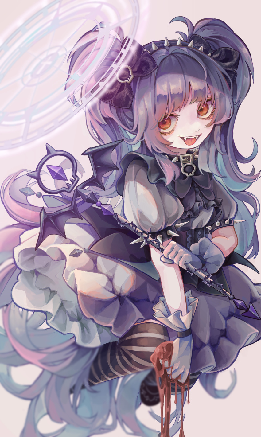1girl, :d, absurdres, armlet, bangs, black_bow, black_bowtie, black_dress