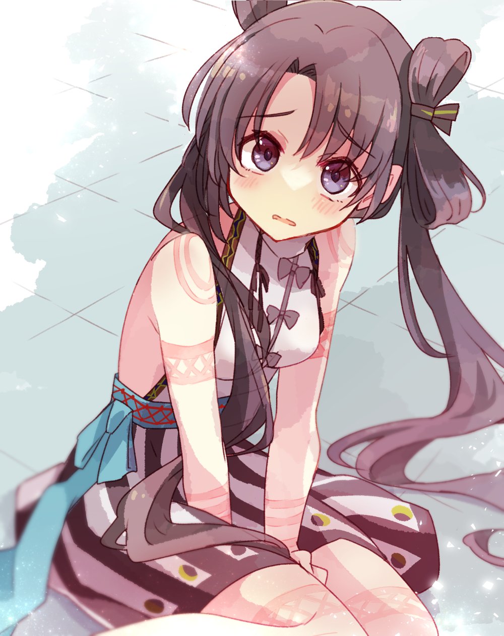 1girl, ame_katsu, black_eyes, body_markings, brown_hair, dress, fate/grand_order, fate_(series)
