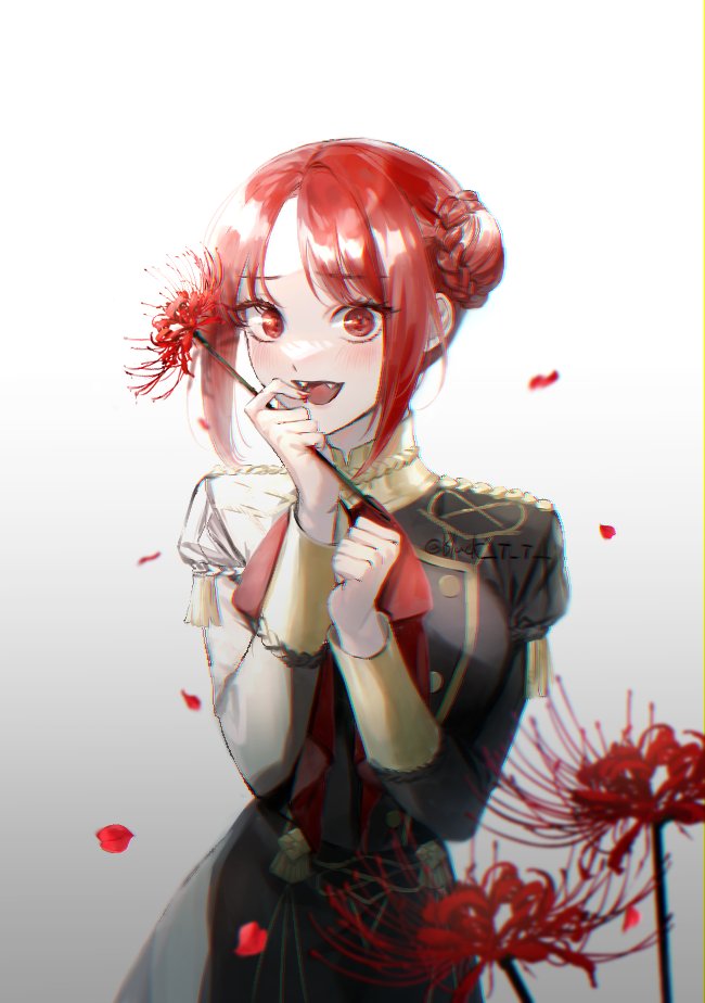1girl, black_t_t, blood, blush, breasts, double_bun, fang, fire_emblem