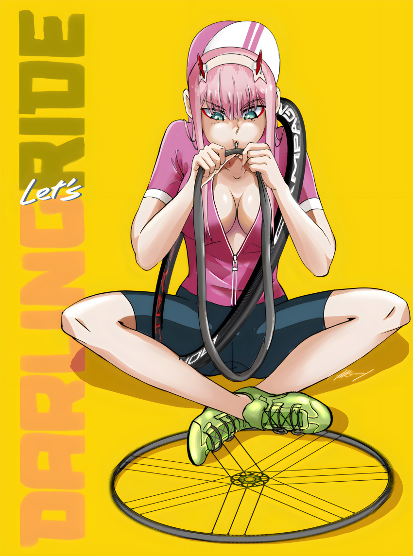 10s, 1girl, albyee, albyeee, anime, bicycle, blowing, darling_in_the_franxx