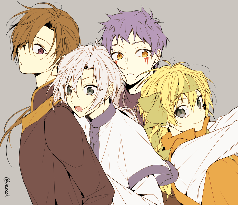 4boys, akatsuki_no_yona, azs_kn, black_eyes, blonde_hair, brown_eyes, brown_hair, facial_mark