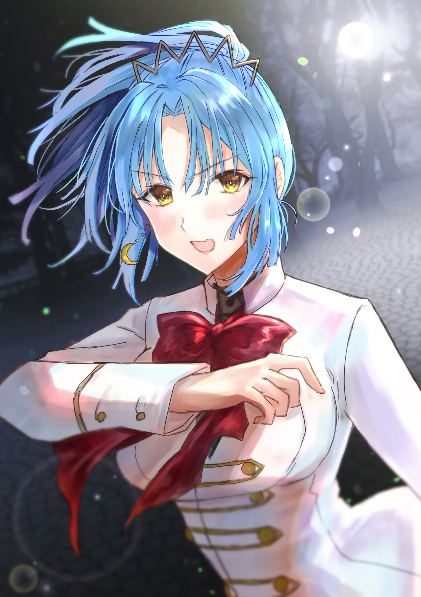 1girl, absurdres, arm_at_side, assault_lily, bangs, blue_hair, blunt_ends, blurry