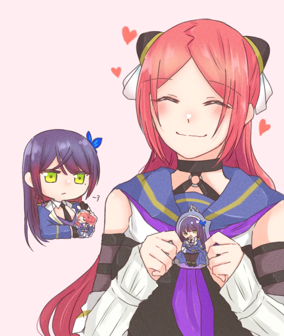 2girls, :/, =3, ^_^, acrylic_stand, assault_lily, bangs, black_choker