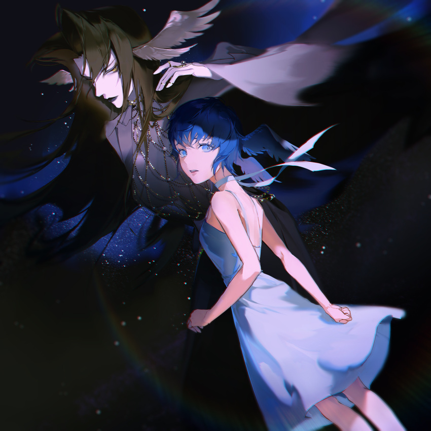 2girls, alternate_costume, alternate_form, arm_behind_back, bangs, bare_arms, bare_shoulders, bird_wings