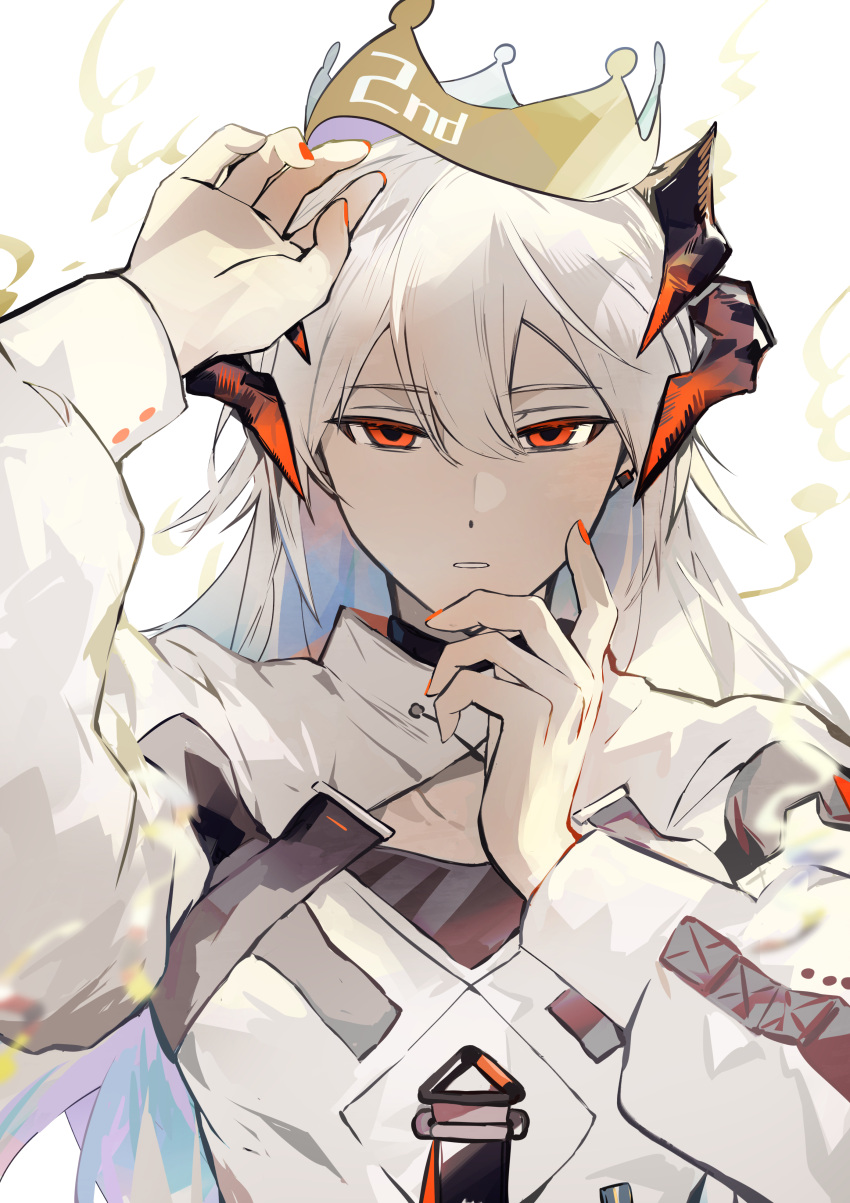 1girl, absurdres, arknights, bangs, c-i, coat, dragon_horns, english_commentary