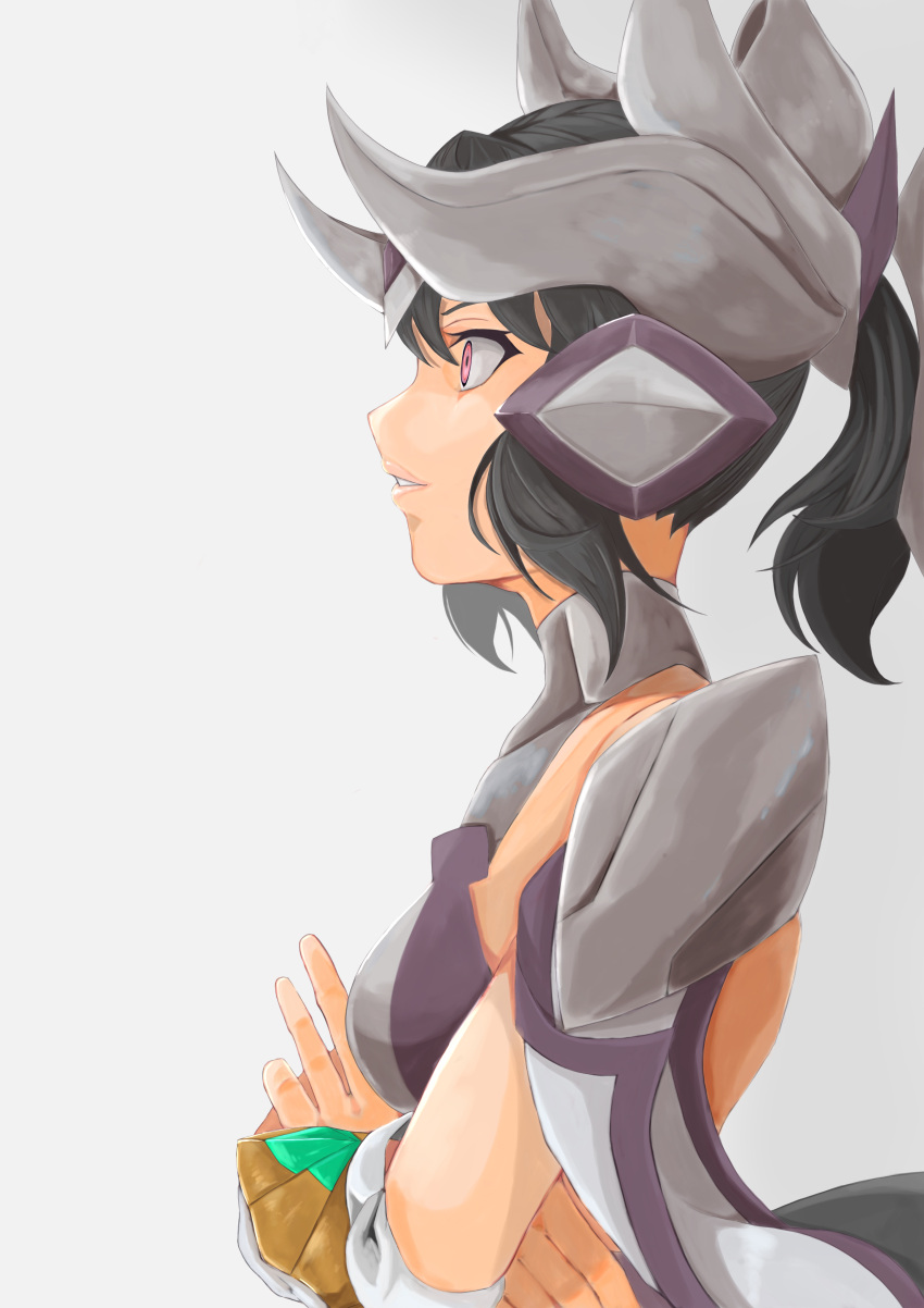 absurdres, black_hair, breasts, disdain, from_side, glowing, glowing_eyes, highres