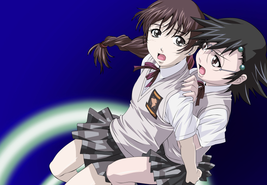 braided_hair, brown_hair, gatekeepers, gatekeepers_21, glasses, hair_band, isuzu_ayane, manazuru_miu