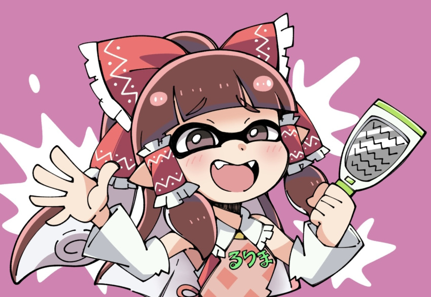 1girl, apron, ascot, bangs, blunt_bangs, blush, bow, brown_eyes