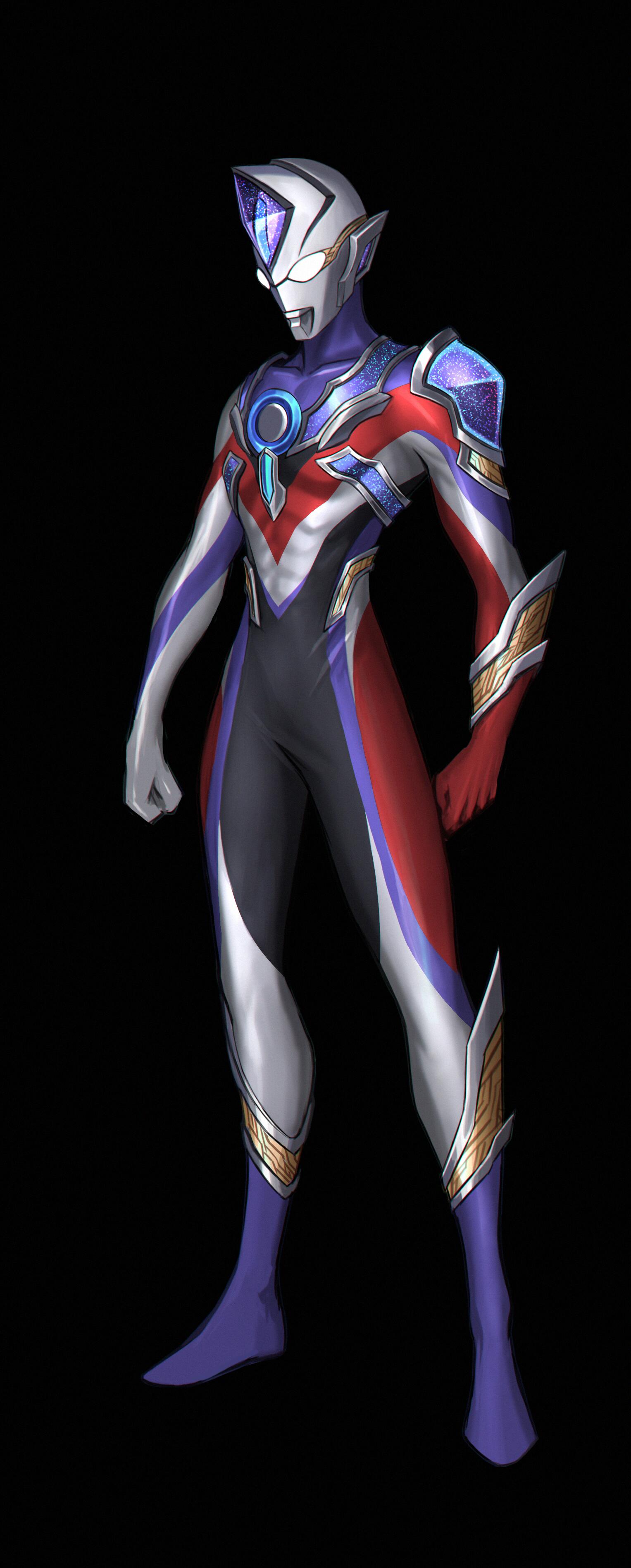 1boy, 3ok, absurdres, alien, black_background, clenched_hands, fusion, highres