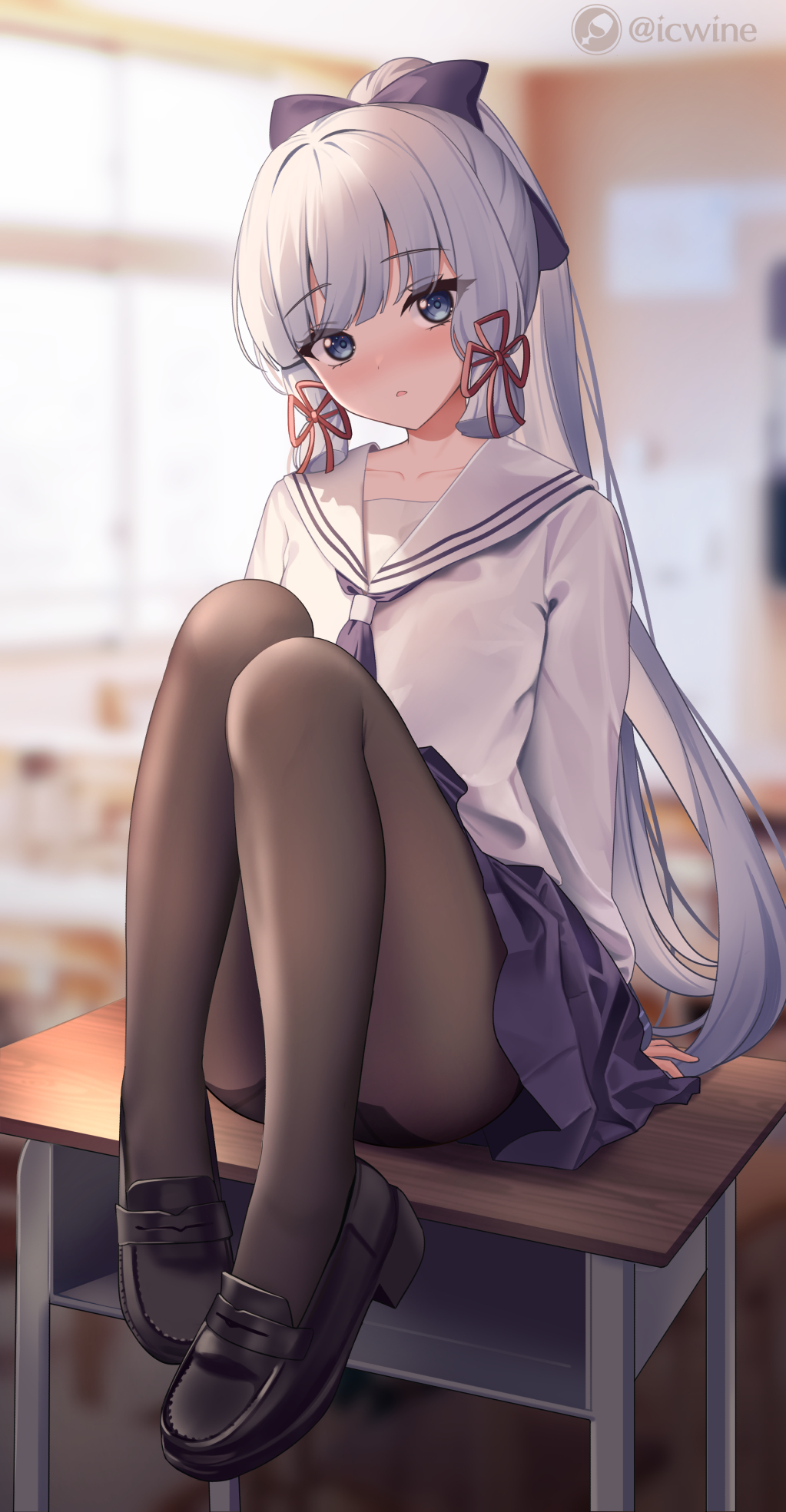 1girl, aged_down, alternate_costume, arm_support, artist_logo, artist_name, bangs, black_footwear