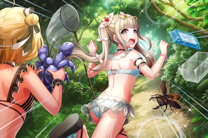 blush, d4dj, grey_eyes, grey_hair, long_hair, shiratori_kurumi, swimsuit