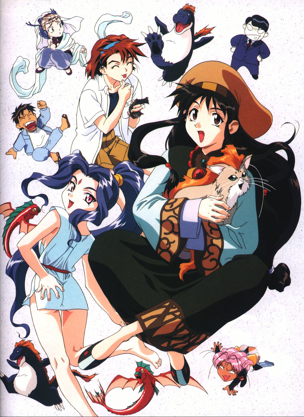 1990s_(style), alielle, angry, bangs, barefoot, black_hair, blonde_hair, blue_hair