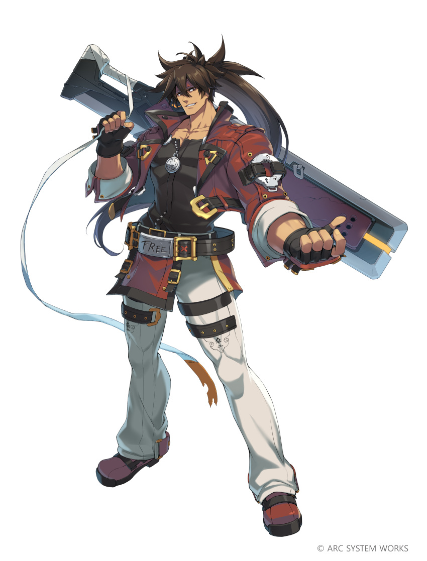 1boy, absurdres, belt, belt_buckle, black_gloves, black_shirt, brown_eyes, brown_hair