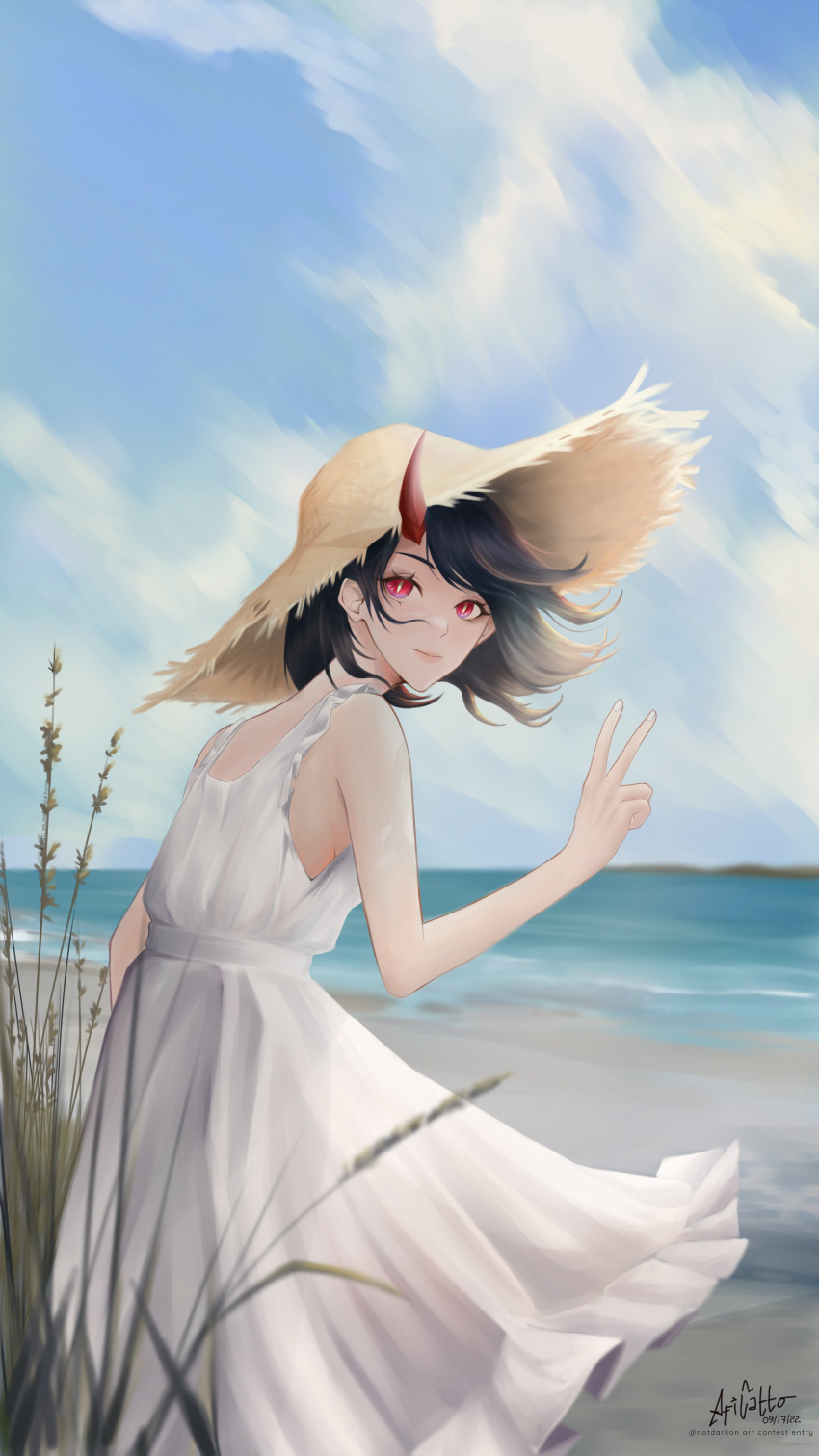 absurdres, adventurequest, armpits, artist_name, artix_entertainment, beach, black_hair, blue_sky