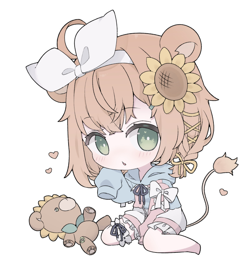 1girl, :o, ahoge, animal_ears, bangs, black_ribbon, blue_hoodie, blush