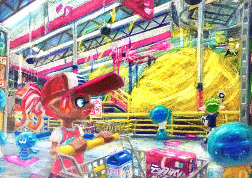 1boy, 1girl, :d, absurdres, arm_up, baseball_cap, blue_eyes, blue_wristband