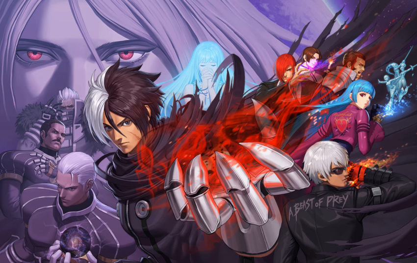 5girls, 6+boys, bangs, black_hair, black_jacket, blue_hair, blunt_bangs, candy_diamond