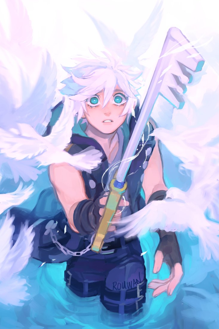 1boy, aqua_eyes, bangs, bare_shoulders, belt, belt_buckle, bird, black_gloves