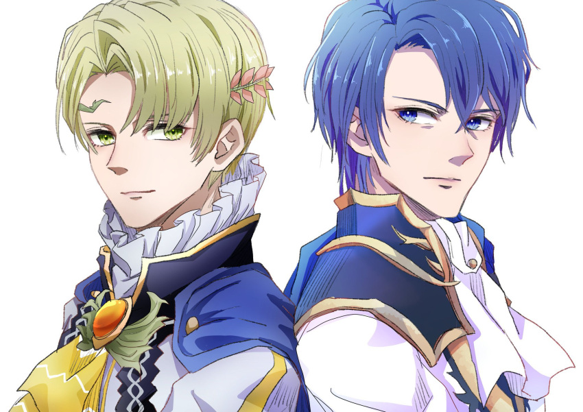 2boys, blonde_hair, blue_eyes, blue_hair, cape, fire_emblem, fire_emblem:_genealogy_of_the_holy_war, fire_emblem_engage