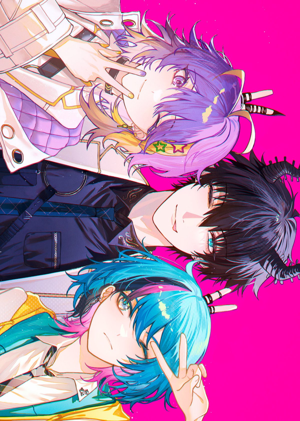 3boys, ;), ;p, antenna_hair, aqua_eyes, aster_arcadia, bangs, black_choker