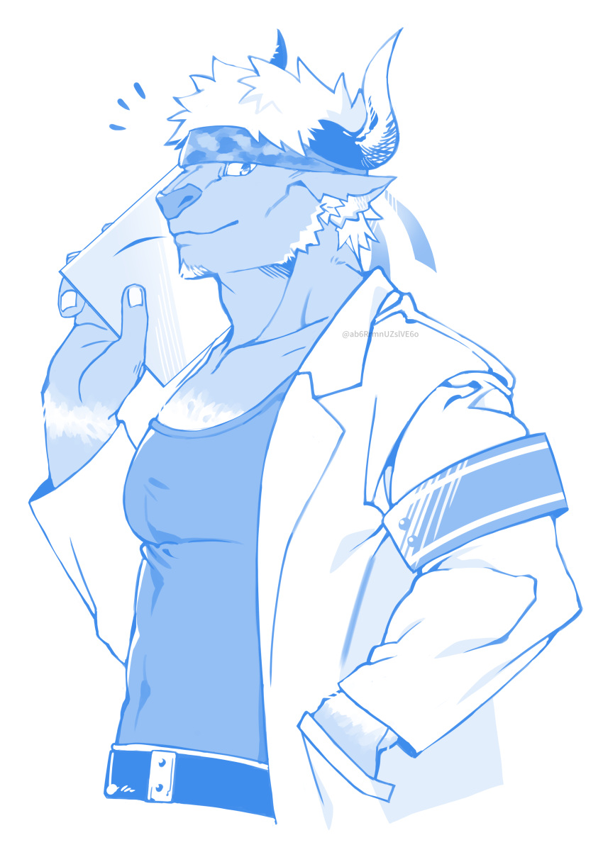 1boy, absurdres, animal_ears, armband, belt, blue_theme, body_fur, camouflage