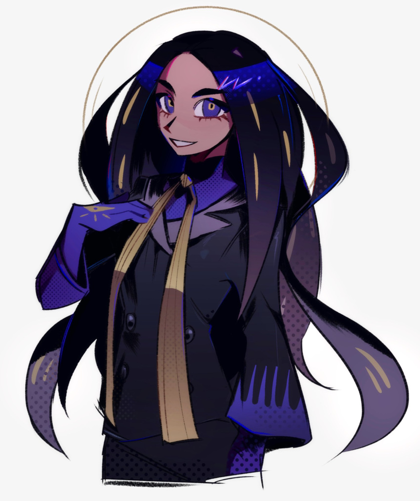1girl, black_hair, black_jacket, buttons, commentary_request, double-breasted, eyelashes, fmpkm666