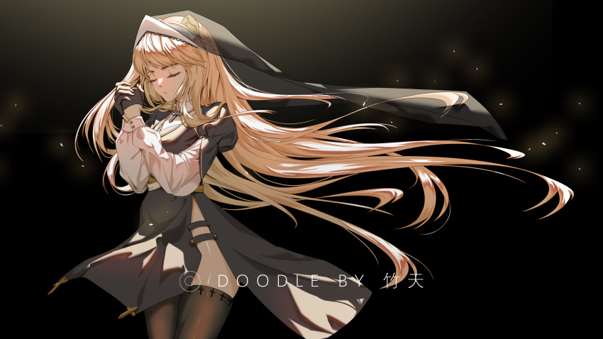 1girl, absurdres, blonde_hair, closed_eyes, gloves, habit, highres, long_hair