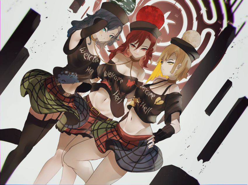 black_shirt, blonde_hair, blue_hair, chain, earth_(ornament), gold_chain, head_scarf, hecatia_lapislazuli