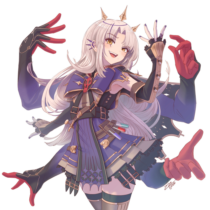 1girl, bangs, black_thighhighs, blonde_hair, bow, brown_eyes, extra_arms, genderswap
