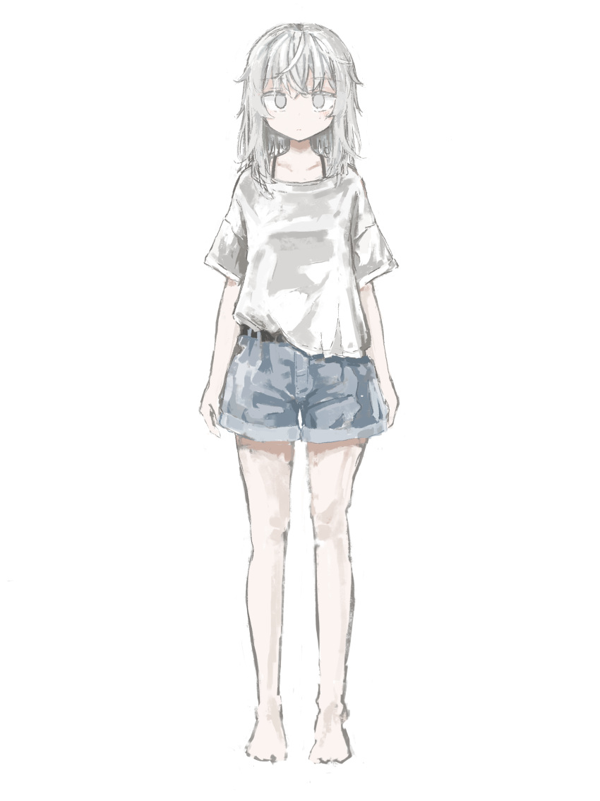 1girl, absurdres, albino, barefoot, dolphilia, grey_hair, highres, messy_hair