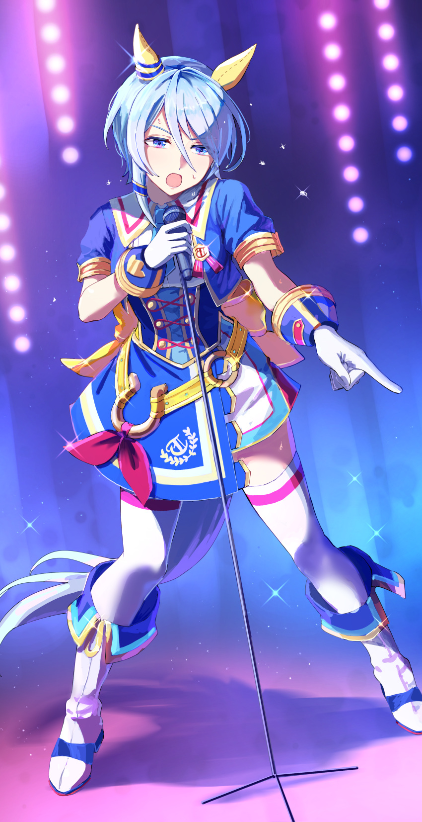 1girl, absurdres, animal_ears, bangs, blue_eyes, blue_hair, blue_jacket, boots