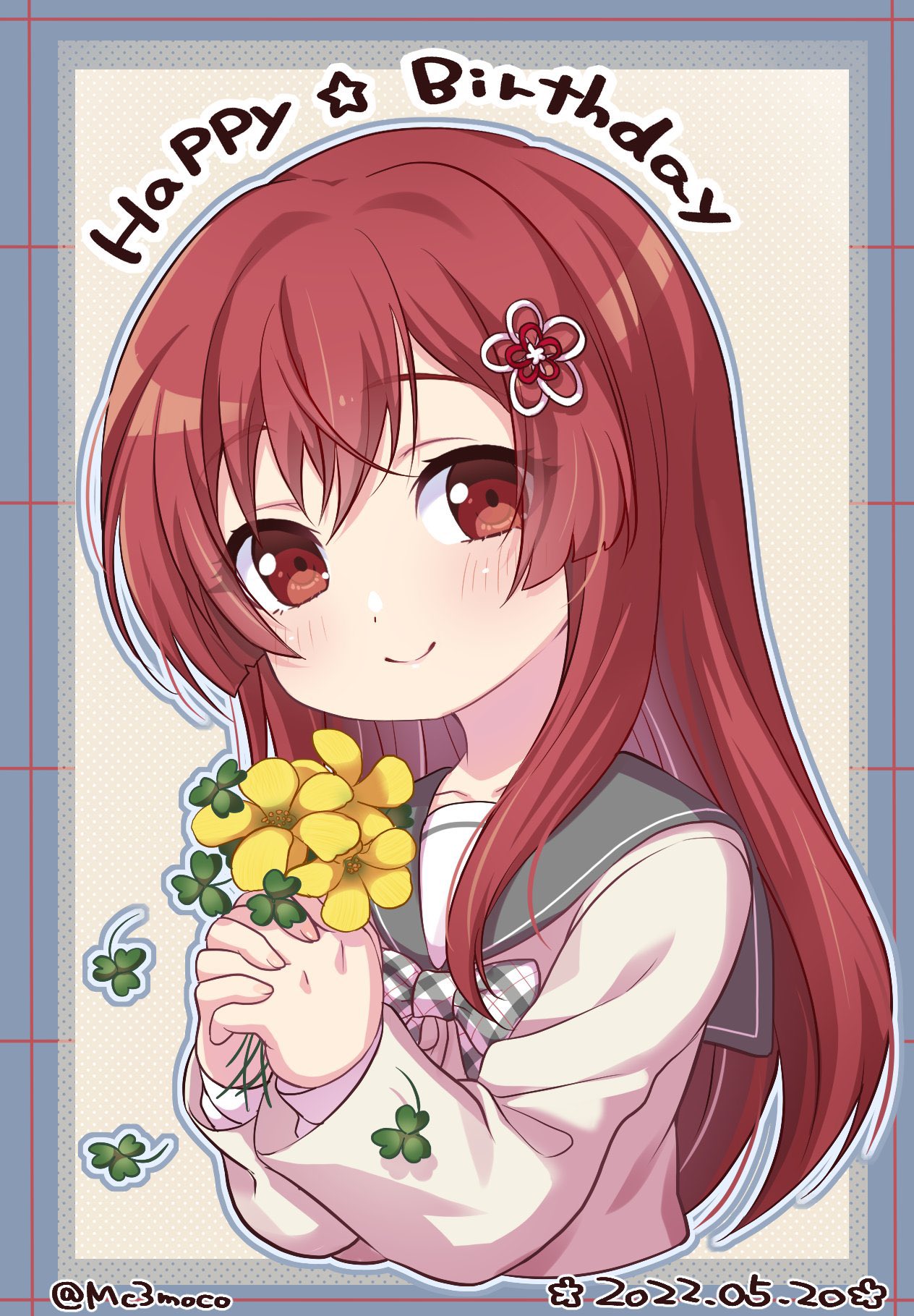 1girl, 22/7, ayakura_azuma, flower, hair_ornament, hairclip, happy_birthday, highres
