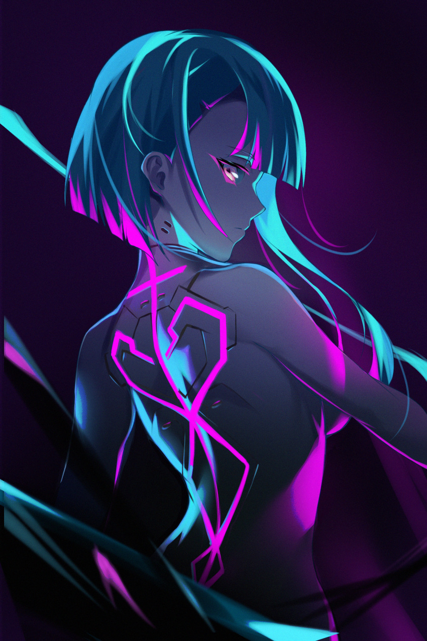 1girl, absurdres, blue_eyes, bodysuit, breasts, cyberpunk, cyberpunk_(series), cyberpunk_2077