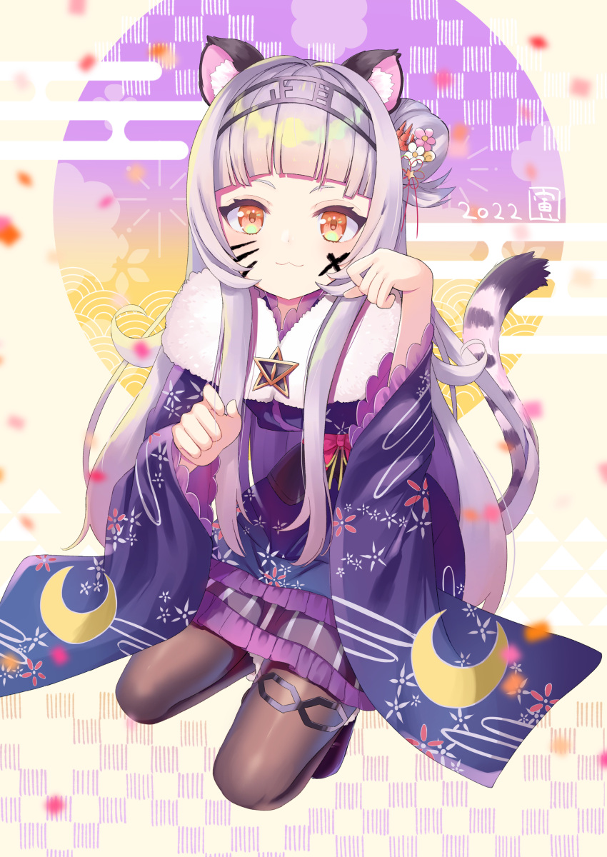 1girl, :3, absurdres, animal_ears, bangs, black_pantyhose, blunt_bangs, blush