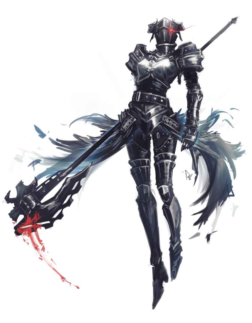 1girl, absurdres, albedo_(overlord), armor, axe, demon_girl, franlol, highres, holding, holding_axe, overlord_(maruyama), solo, white_background