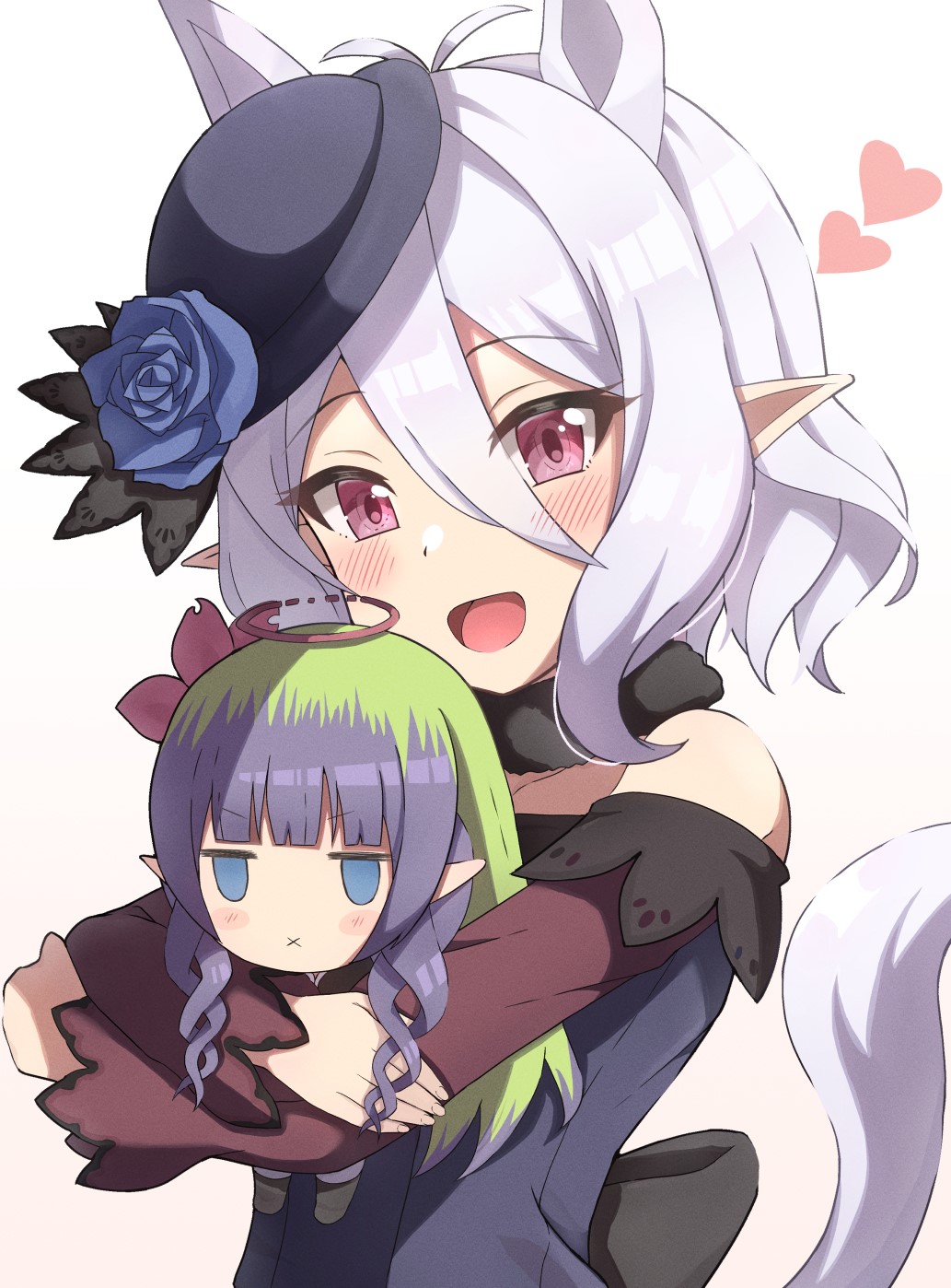 1girl, :x, ameth_(princess_connect!), animal_ears, bangs, bare_shoulders, blue_flower, blue_rose