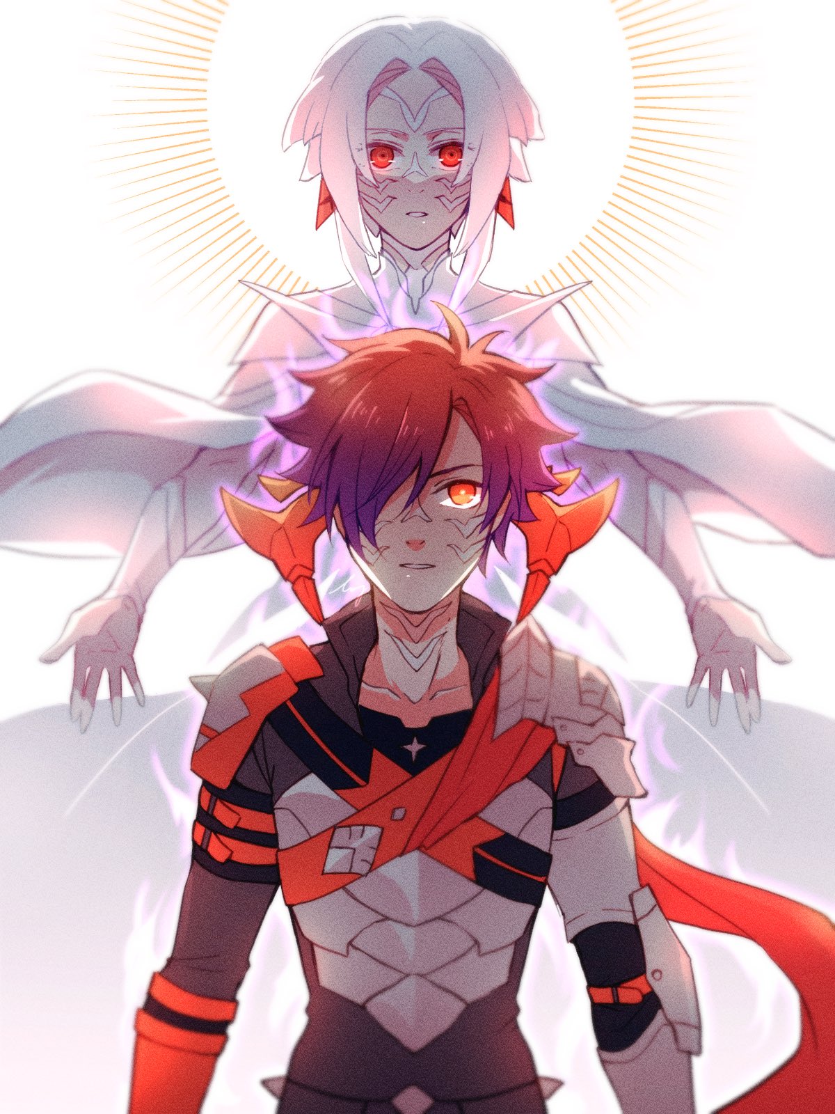 1boy, 1other, armor, arval_(fire_emblem), closed_mouth, fire_emblem, fire_emblem:_three_houses, fire_emblem_warriors:_three_hopes