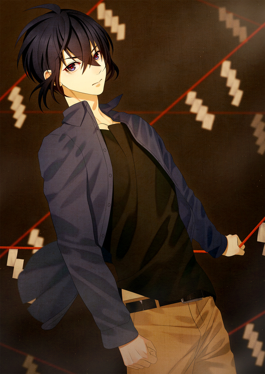 1boy, black_hair, blue_eyes, blue_jacket, highres, jacket, kaii_shoukougun, kaii_shoukougun_3