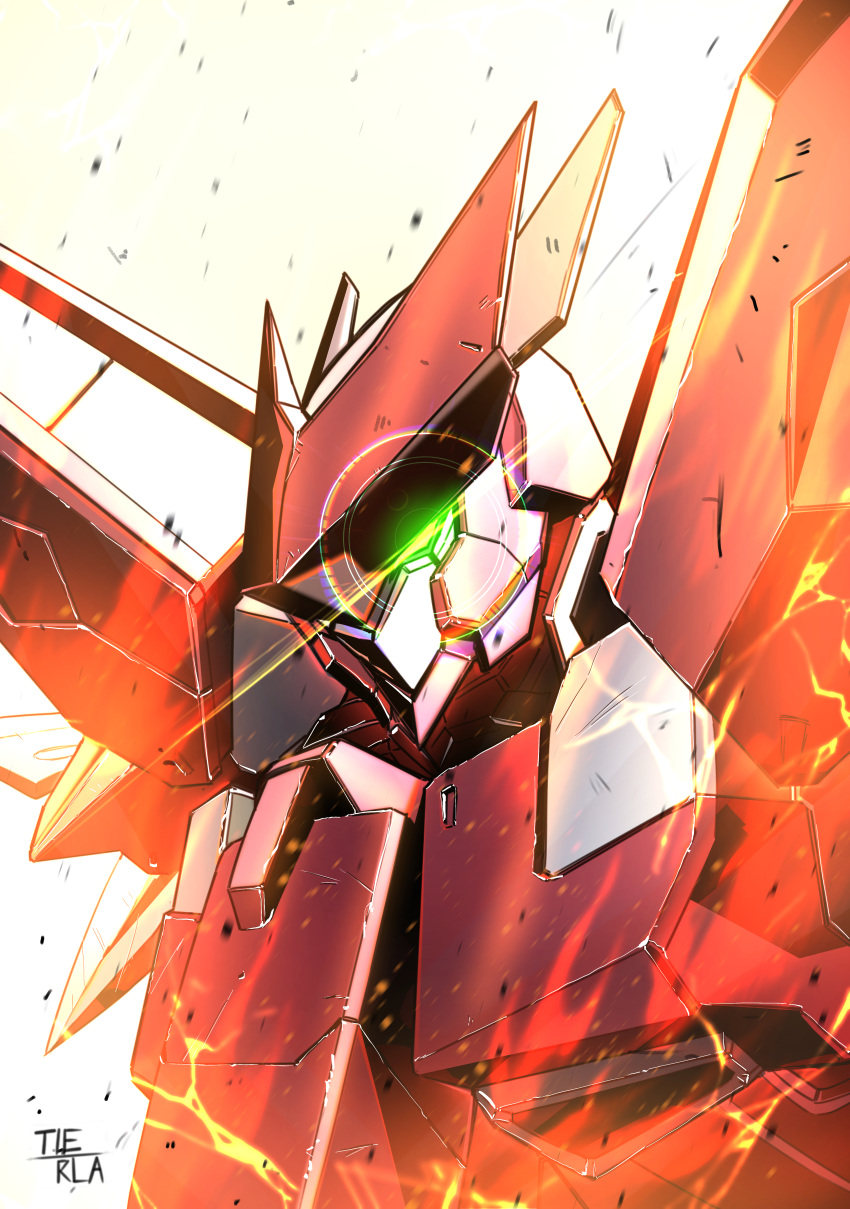 absurdres, from_side, glowing, glowing_eye, green_eyes, highres, kuri_giepi_(style), leaning_forward