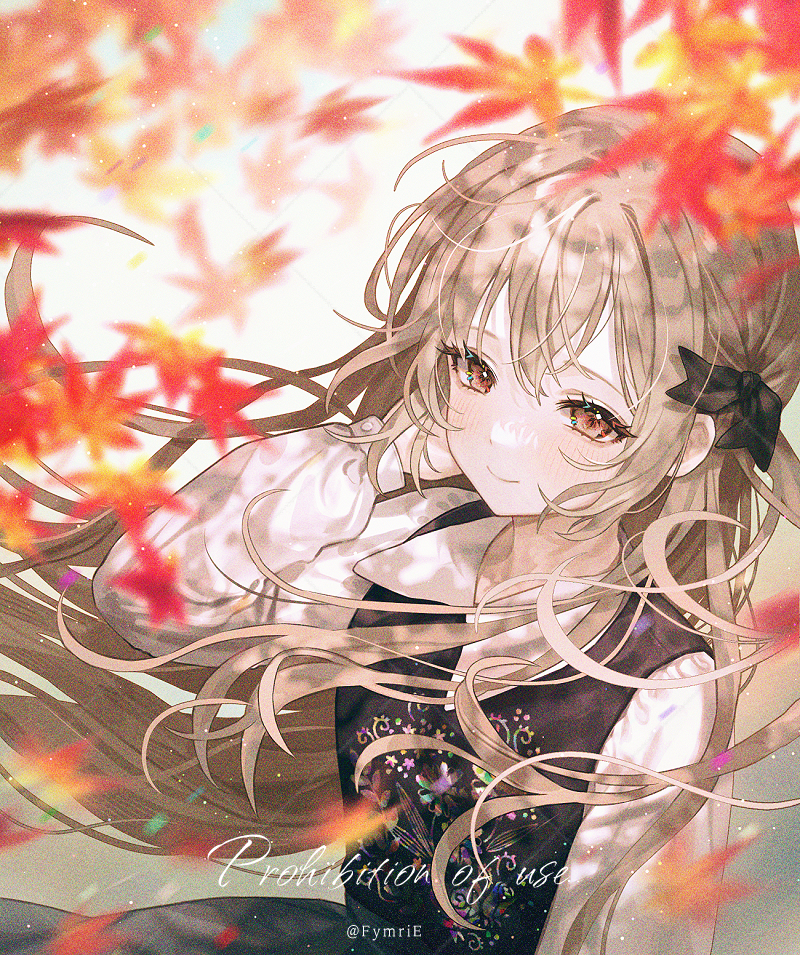 1girl, bangs, blurry, blurry_foreground, brown_eyes, brown_hair, closed_mouth, commission