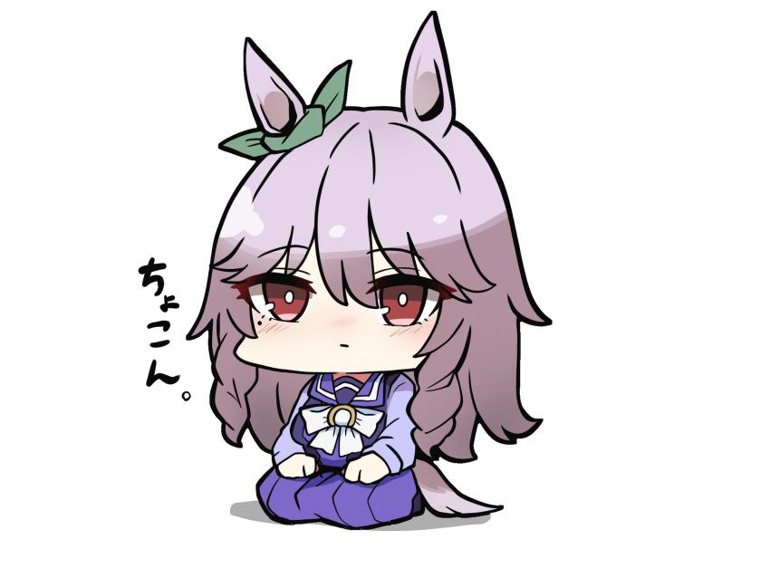 1girl, animal_ears, bangs, bow, bowtie, chibi, commentary_request, ear_bow