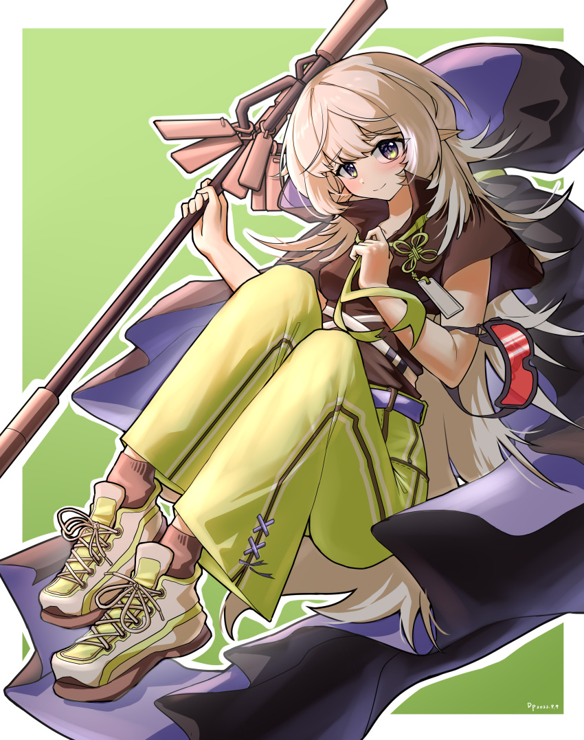 1girl, absurdres, arknights, black_shirt, blue_eyes, blush, border, cape