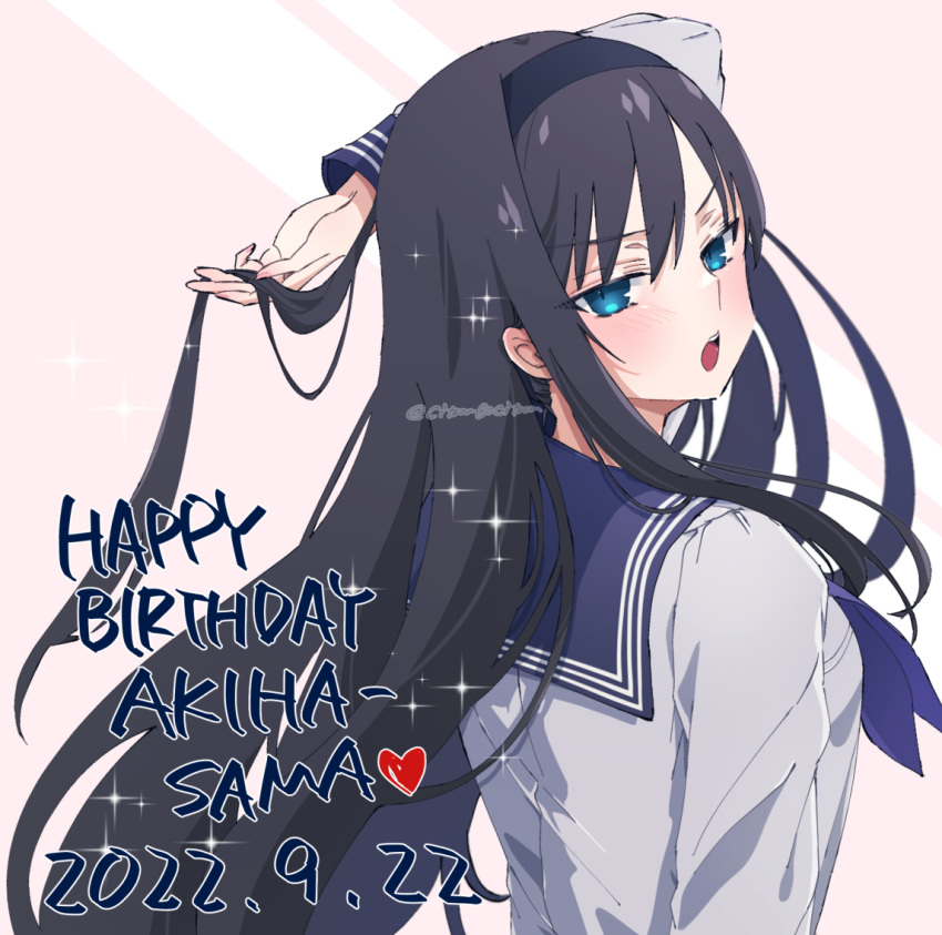 1girl, black_hair, black_hairband, blue_eyes, blue_sailor_collar, citron80citron, dated, english_text