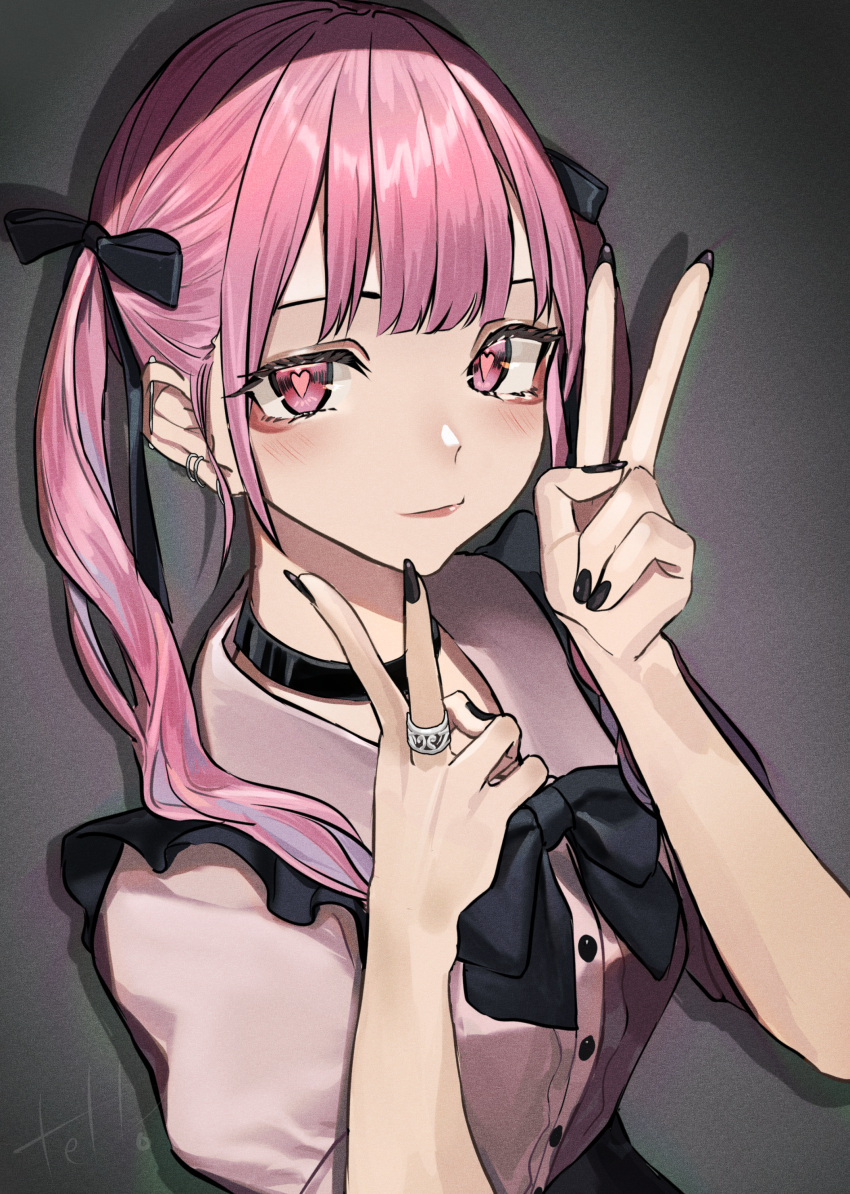 1girl, absurdres, black_bow, black_bowtie, black_nails, black_skirt, blue_hair, blush
