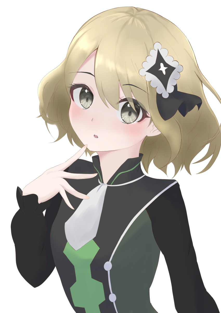 1girl, absurdres, ascot, bangs, black_ribbon, blonde_hair, commentary_request, eyelashes