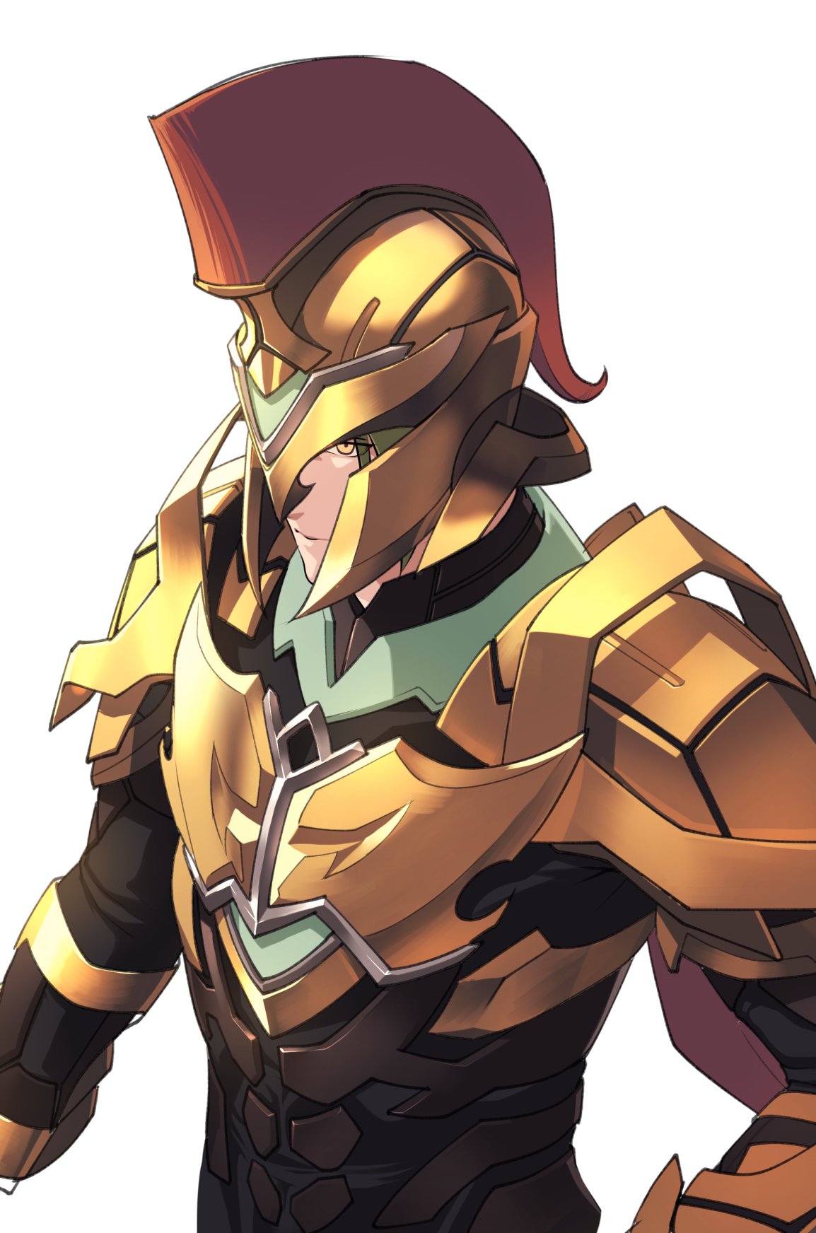 1boy, achilles_(fate), armor, closed_mouth, commentary_request, corinthian_helmet, expressionless, fate/apocrypha