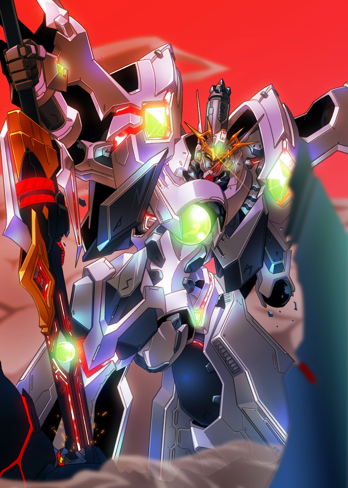 clenched_hand, ginsoukikou_ordian, glowing, glowing_eye, highres, holding, holding_sword, holding_weapon