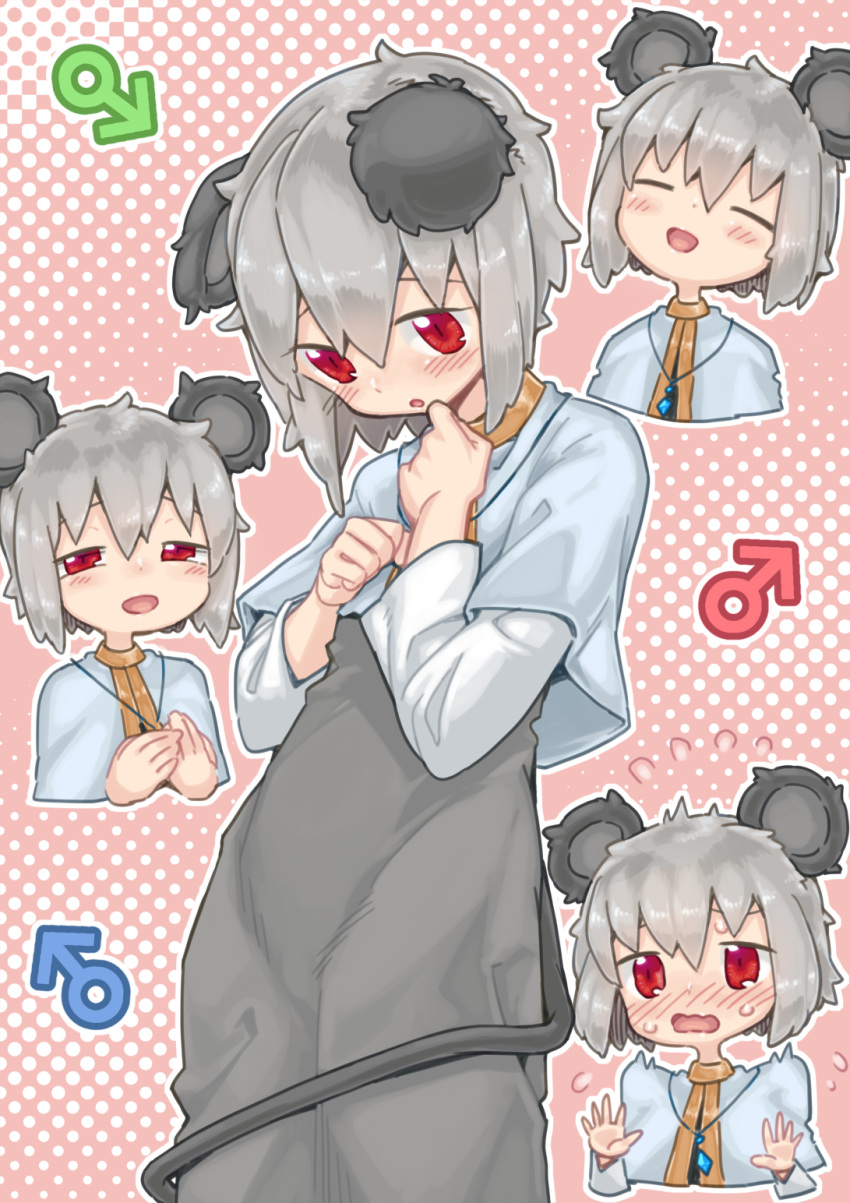 1boy, :d, animal_ears, bangs, blush, capelet, closed_eyes, commentary_request